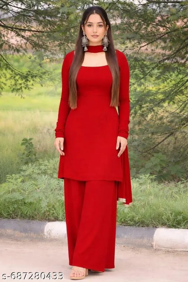 Red_Georgette_Short_Kurta_Gharara_Set_With_Dupatta_For_Women