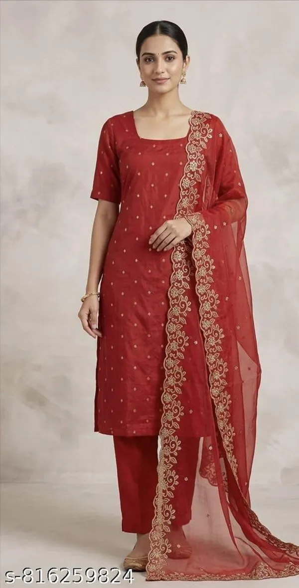 Red_Cotton_Silk_Kurta_Set_With_Dupatta_For_Women