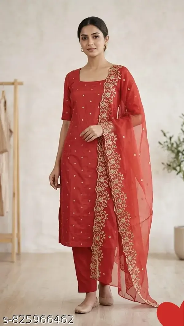 Red_Cotton_Silk_Kurta_Set_With_Dupatta_For_Women