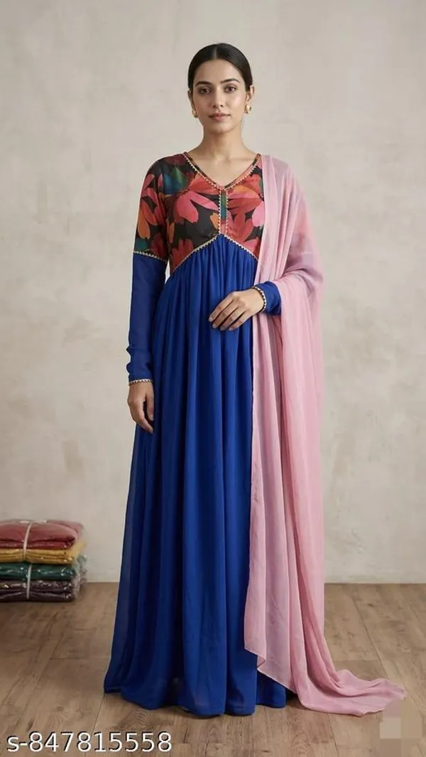 Blue_Georgette_Floral_Printed_Anarkali_Gown_With_Dupatta_For_Women