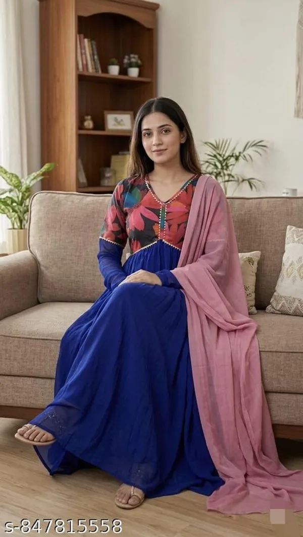 Blue_Georgette_Floral_Printed_Anarkali_Gown_With_Dupatta_For_Women