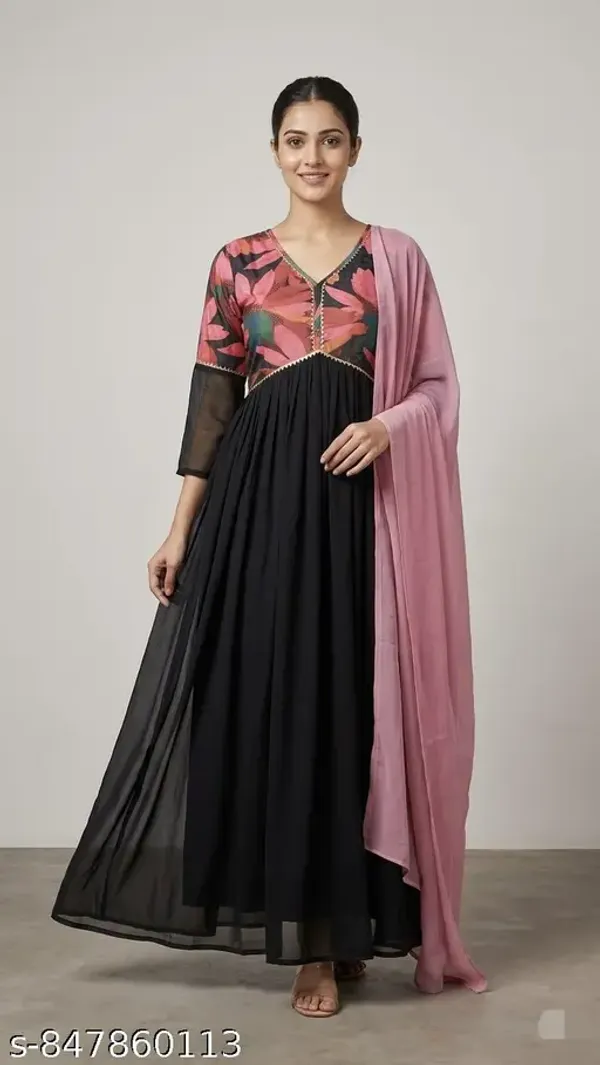 Black_Georgette_Printed_Gown_For_Women