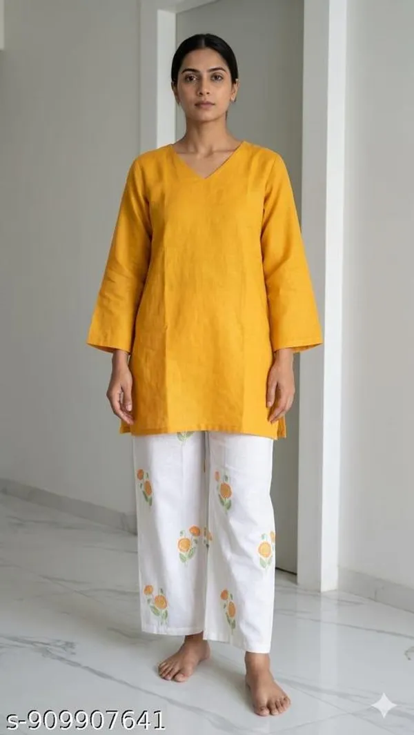 Yellow_And_White_Cotton_Slub_Floral_Printed_Pakistani_Co-Ord_Set_For_Women