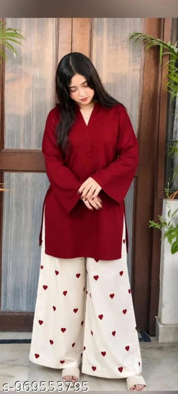 Red_And_White_Cotton_Blend_Straight_Kurta_Palazzo_Set_For_Women
