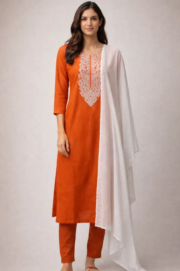 Orange_Elegant_Design_Kurta_Pant_Dupatta_Set_For_Women