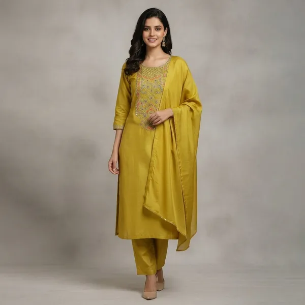 Yellow_Cotton_Blend_Kurta_Set_With_Dupatta_For_Women