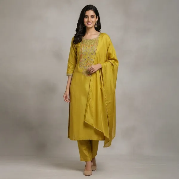 Yellow_Cotton_Blend_Kurta_Set_With_Dupatta_For_Women