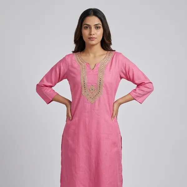 Pink_Cotton_Blend_Zari_Embroidered_A-Line_Kurti_For_Women