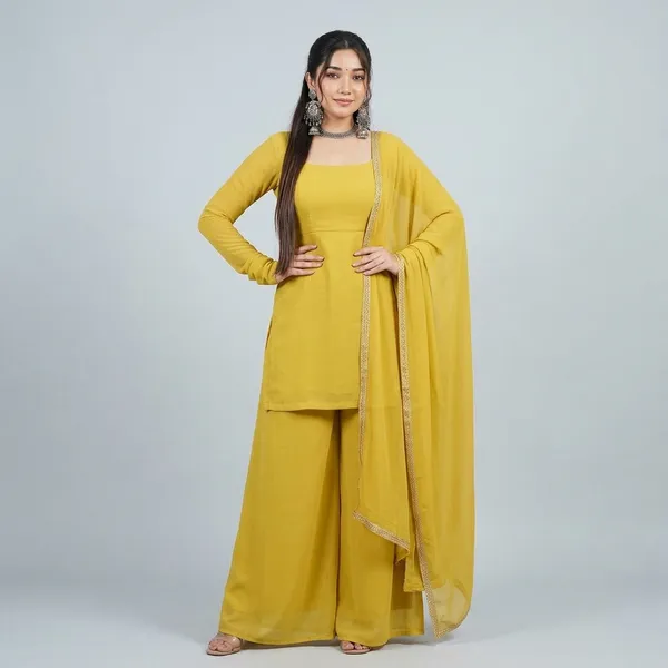 Yellow_Georgette_Kurti_For_Women