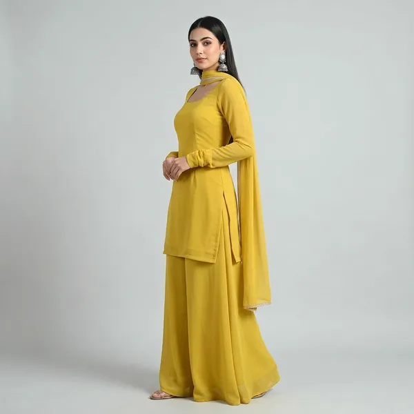 Yellow_Georgette_Kurti_For_Women