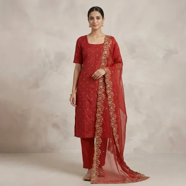 Red_Cotton_Silk_Kurta_Set_With_Dupatta_For_Women