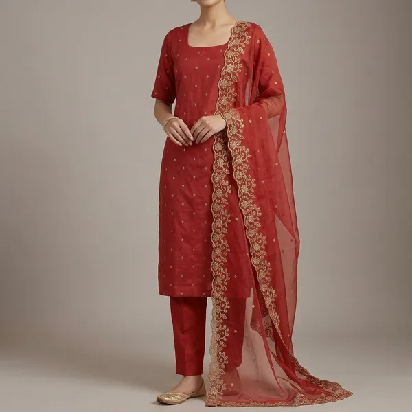 Red_Cotton_Silk_Kurta_Set_With_Dupatta_For_Women