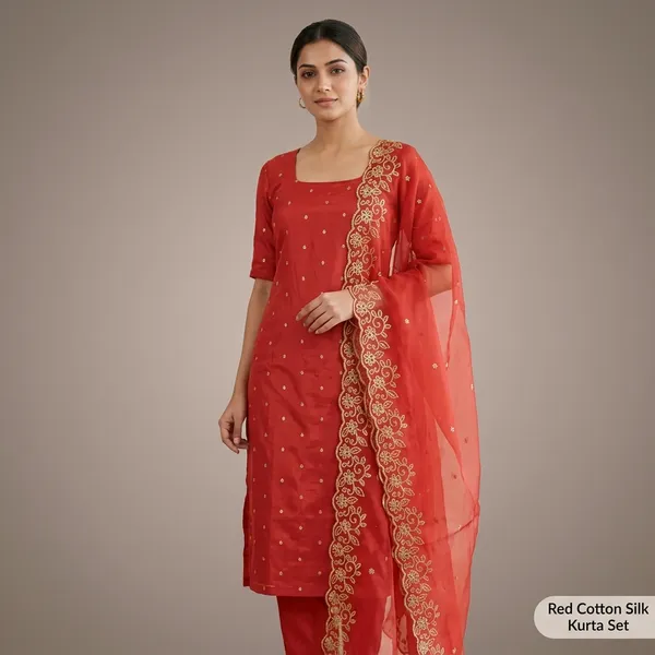 Red_Cotton_Silk_Kurta_Set_With_Dupatta_For_Women