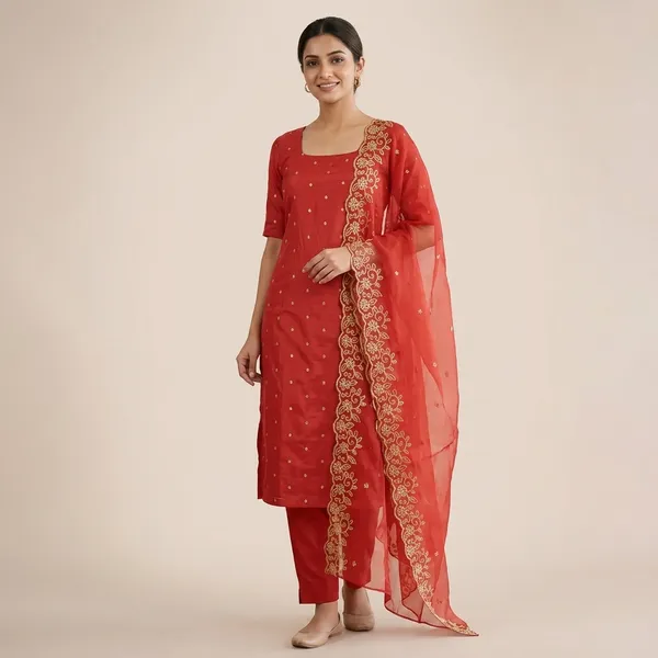 Red_Cotton_Silk_Kurta_Set_With_Dupatta_For_Women