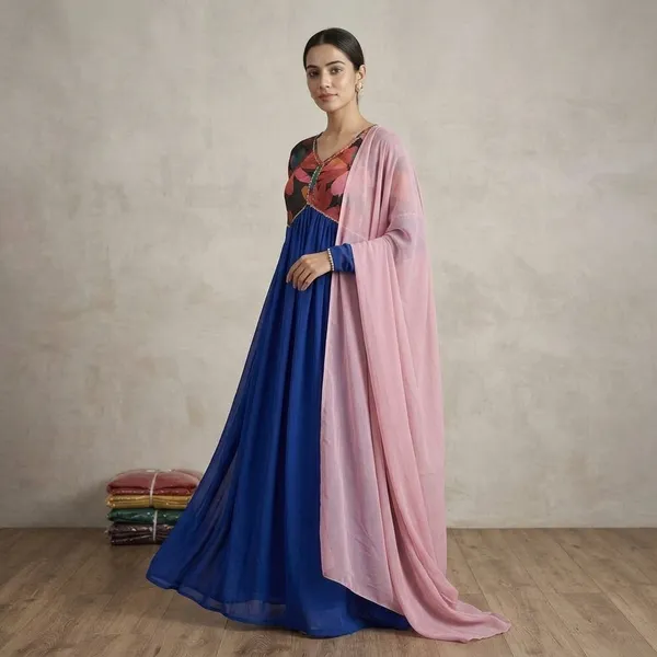 Blue_Georgette_Floral_Printed_Anarkali_Gown_With_Dupatta_For_Women