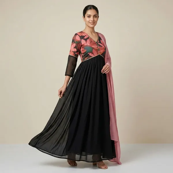 Black_Georgette_Printed_Gown_For_Women