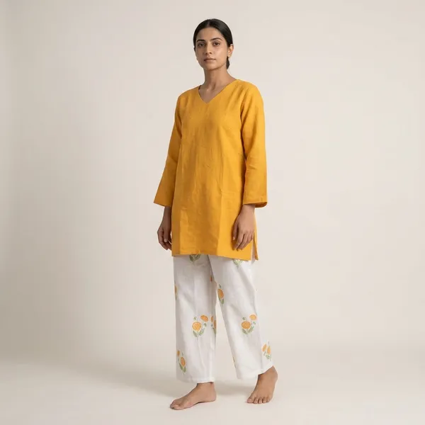 Yellow_And_White_Cotton_Slub_Floral_Printed_Pakistani_Co-Ord_Set_For_Women