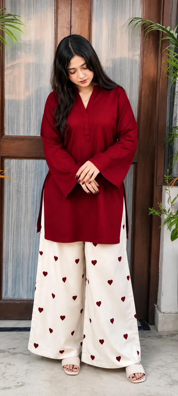 Red_And_White_Cotton_Blend_Straight_Kurta_Palazzo_Set_For_Women