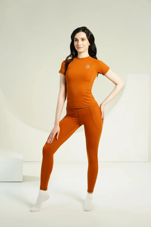 Brown_Nylon_90%,_Spandex_10%_Top_T_Shirt_For_Women