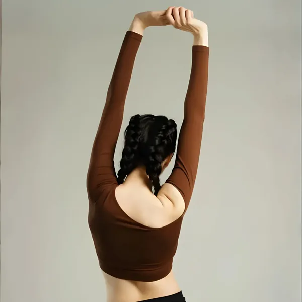 Brown_Nylon_90%,_Spandex_10%_One_Shoulder_Crop_Top_For_Women