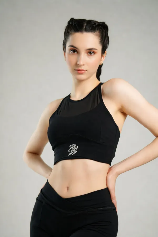 Black_Nylon_90%,_Spandex_10%_Crop_Mesh_Top_For_Women