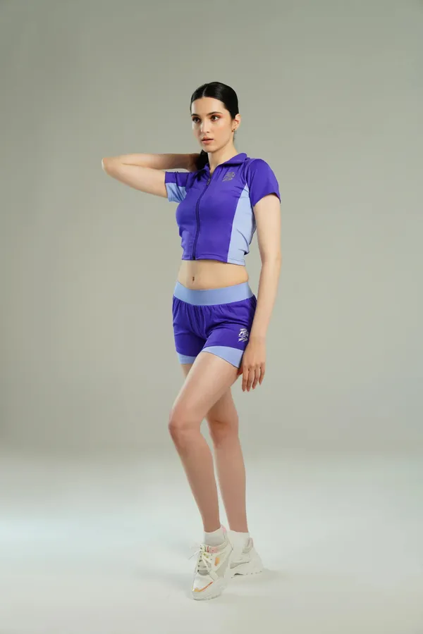 Purple_Nylon_90%,_Spandex_10%_Zipper_Dual_Colour_Top_For_Women