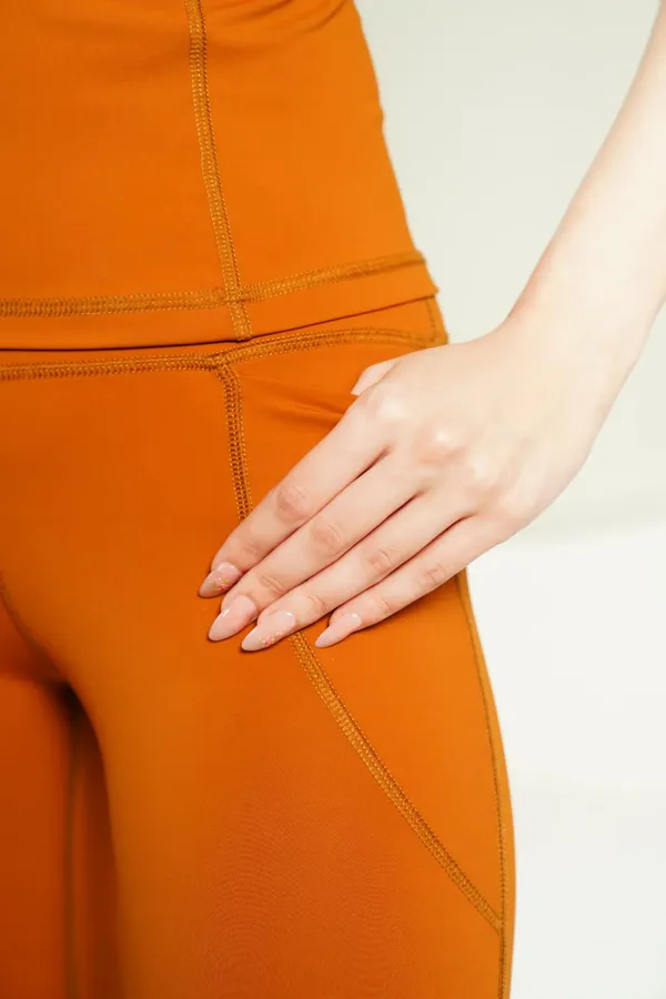 Brown_Nylon_90%,_Spandex_10%_T_Shirt_And_Leggings_For_Women