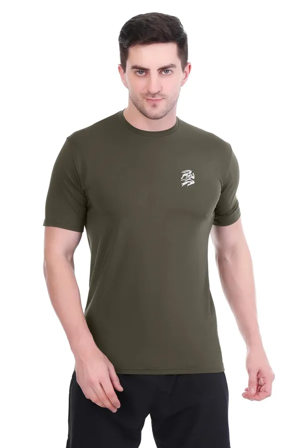 Olive_Green_Polyester_90%,_Spandex_10%_Half_Sleeves_T_Shirt_For_Men