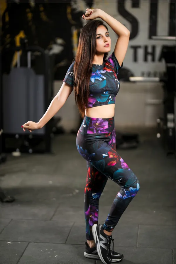 Black_Nylon_90%,_Spandex_10%_Dark_Floral_Print_Top_Bottom_For_Women