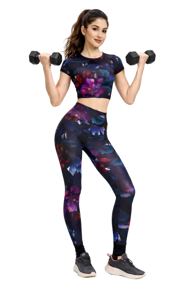 Black_Nylon_90%,_Spandex_10%_Dark_Floral_Print_Top_Bottom_For_Women