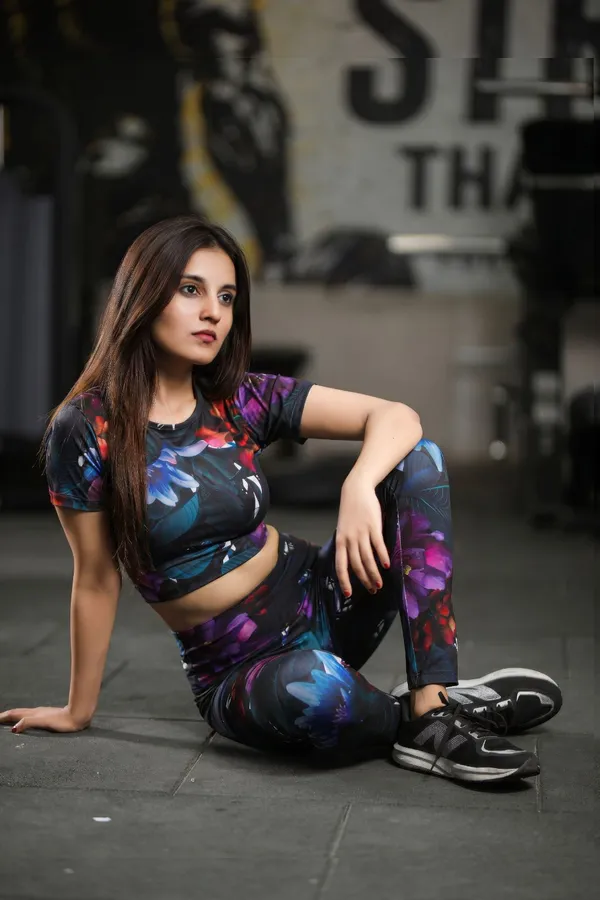 Black_Nylon_90%,_Spandex_10%_Dark_Floral_Print_Top_Bottom_For_Women
