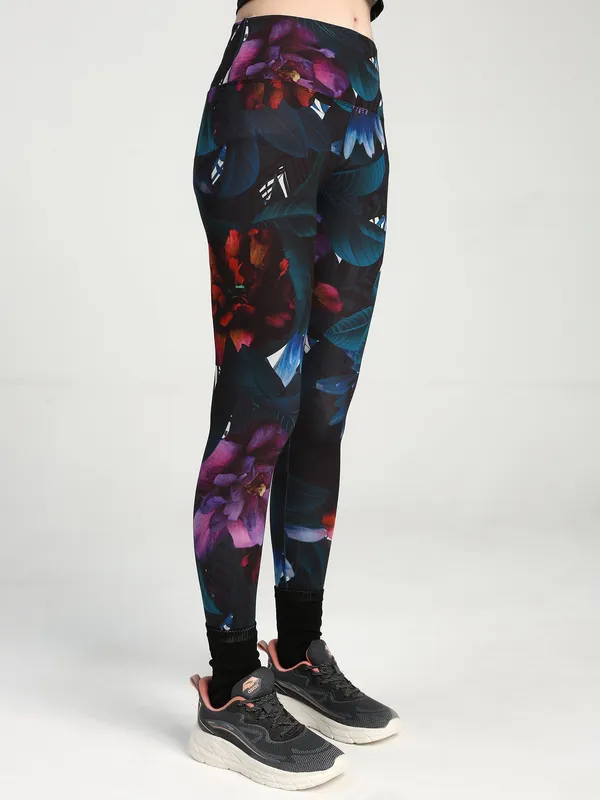 Black_Nylon_90%,_Spandex_10%_Dark_Floral_Print_Top_Bottom_For_Women