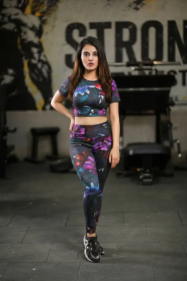 Black_Nylon_90%,_Spandex_10%_Dark_Floral_Print_Top_Bottom_For_Women