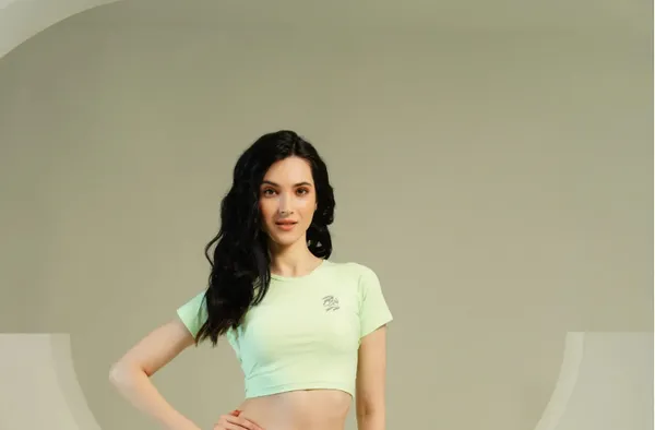 Green_Nylon_90%,_Spandex_10%_Crop_Top_For_Women