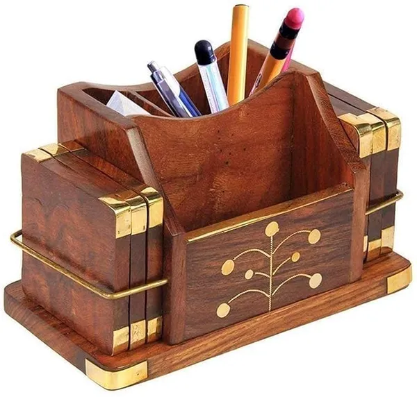 Wood_Brown_Pen_Stand_With_6_Coaster_Set