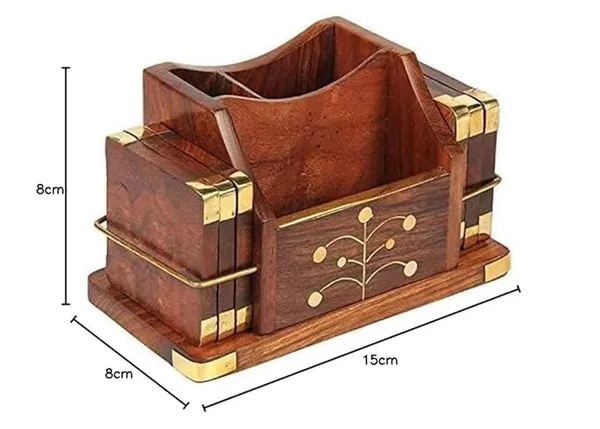 Wood_Brown_Pen_Stand_With_6_Coaster_Set