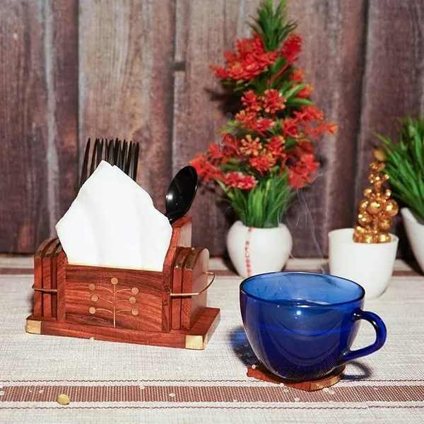 Wood_Brown_Pen_Stand_With_6_Coaster_Set