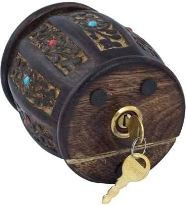 Mango_Wood_Black_Barrel_Shaped_Piggy_Bank