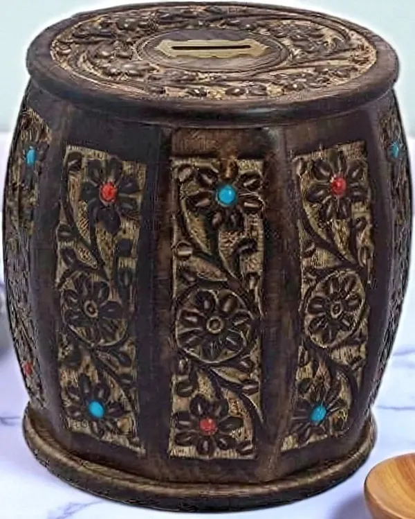 Mango_Wood_Black_Barrel_Shaped_Piggy_Bank