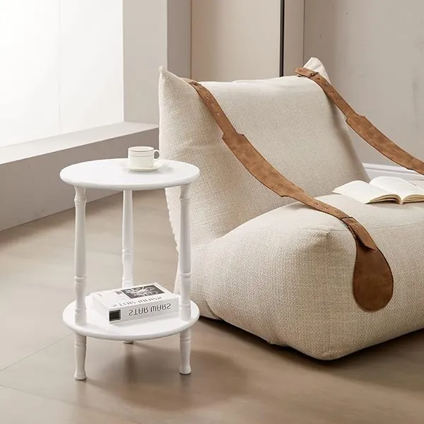 Wood_And_Mdf_White_Foldable_Two-Tier_Round_Coffee_Table
