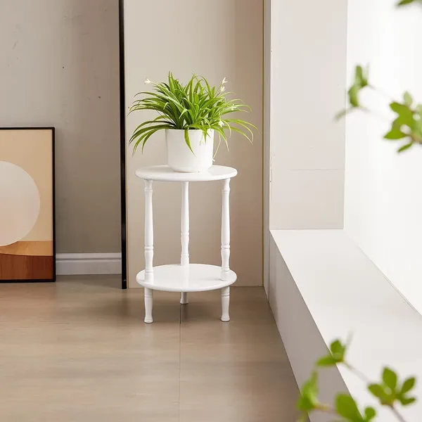 Wood_And_Mdf_White_Foldable_Two-Tier_Round_Coffee_Table
