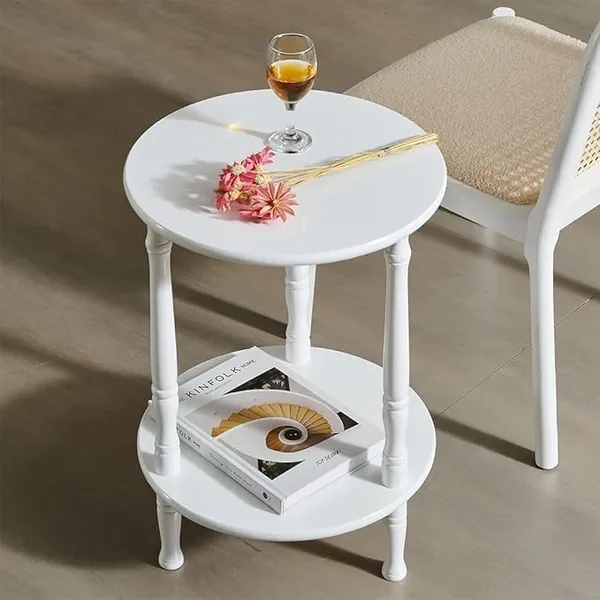 Wood_And_Mdf_White_Foldable_Two-Tier_Round_Coffee_Table