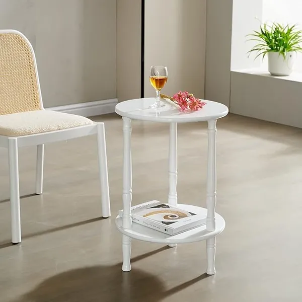 Wood_And_Mdf_White_Foldable_Two-Tier_Round_Coffee_Table