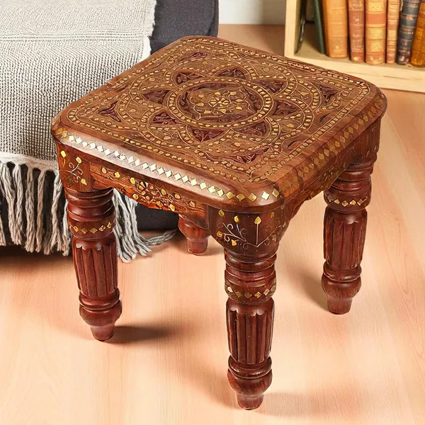 Wood_Brass_Ethnic_Brass_Inlay_Stool