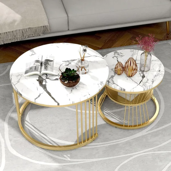 Mdf_And_Iron_Modern_Golden_White_Round_Nesting_Coffee_Table_Set_Of_2