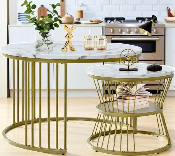 Mdf_And_Iron_Modern_Golden_White_Round_Nesting_Coffee_Table_Set_Of_2