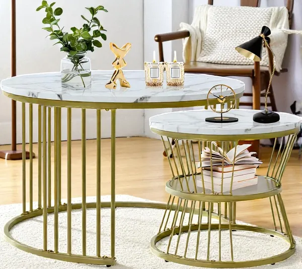 Mdf_And_Iron_Modern_Golden_White_Round_Nesting_Coffee_Table_Set_Of_2