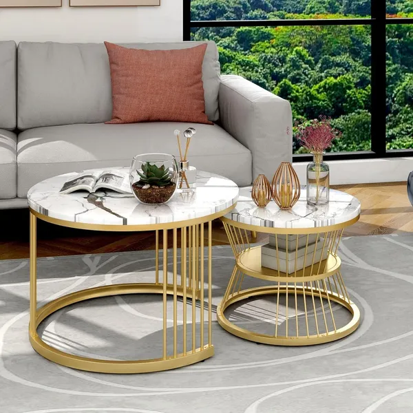 Mdf_And_Iron_Modern_Golden_White_Round_Nesting_Coffee_Table_Set_Of_2