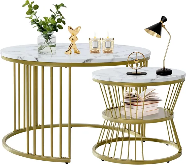 Mdf_And_Iron_Modern_Golden_White_Round_Nesting_Coffee_Table_Set_Of_2