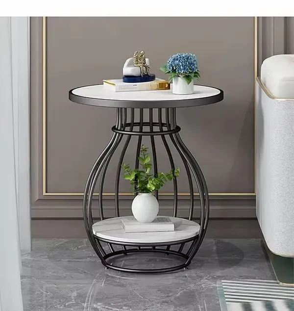 Mdf_And_Iron_Black_White_Round_Accent_End_Table